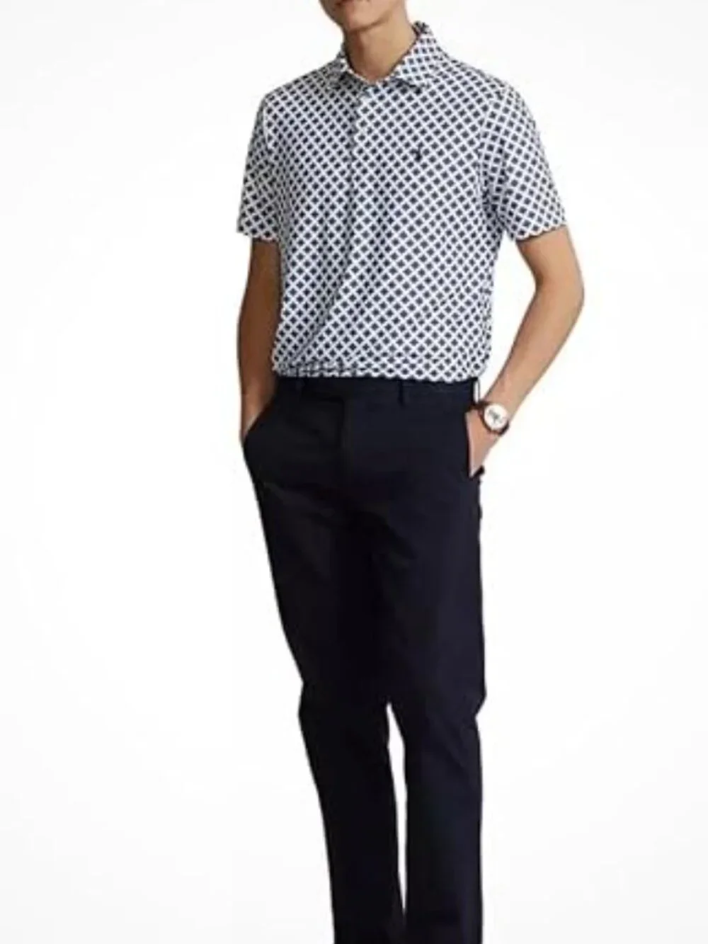 Polo Ralph Lauren Men's Blue/White Geometric Performance Golf Polo Shirt L